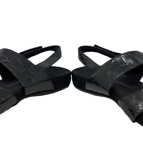 Vionic Womens 342 Paros Strappy Sandals Black Crocodile Skin Flat Hook & Loop 11 - Picture 2 of 10